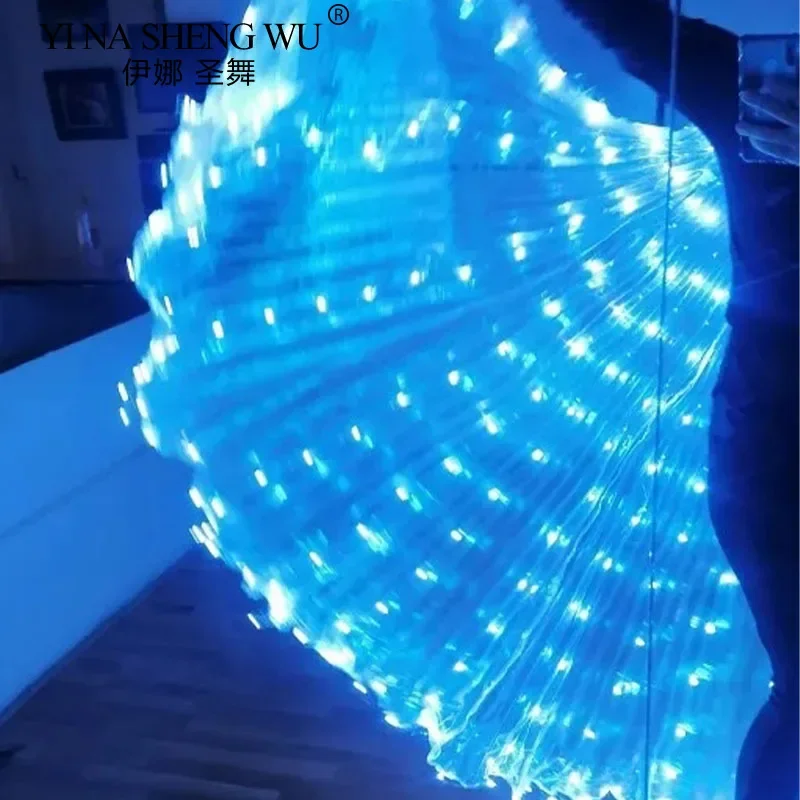 Adult LED Glowing Wings Colorful Dance Props for Belly Dance Performance Costumes Gold Wings Light-Up Cloaks for Stage Performan
