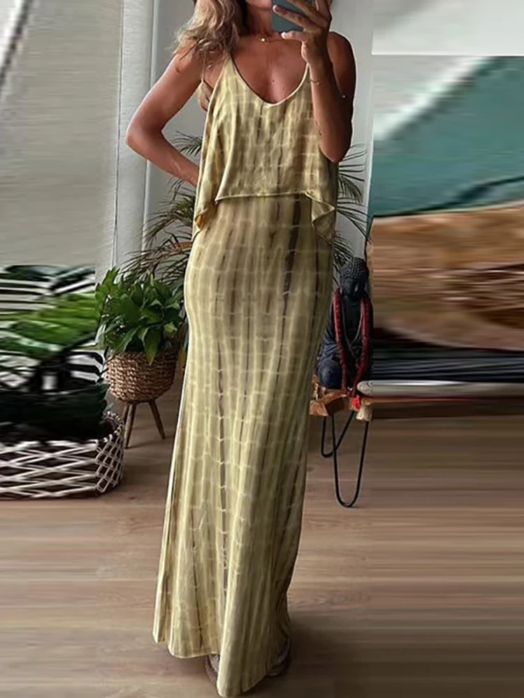 Ensemble 2 pièces Sexy pour femmes, jupe Slim, épaules dénudées, haut sans manches élégant et jupe longue, motif imprimé, à la mode, fête