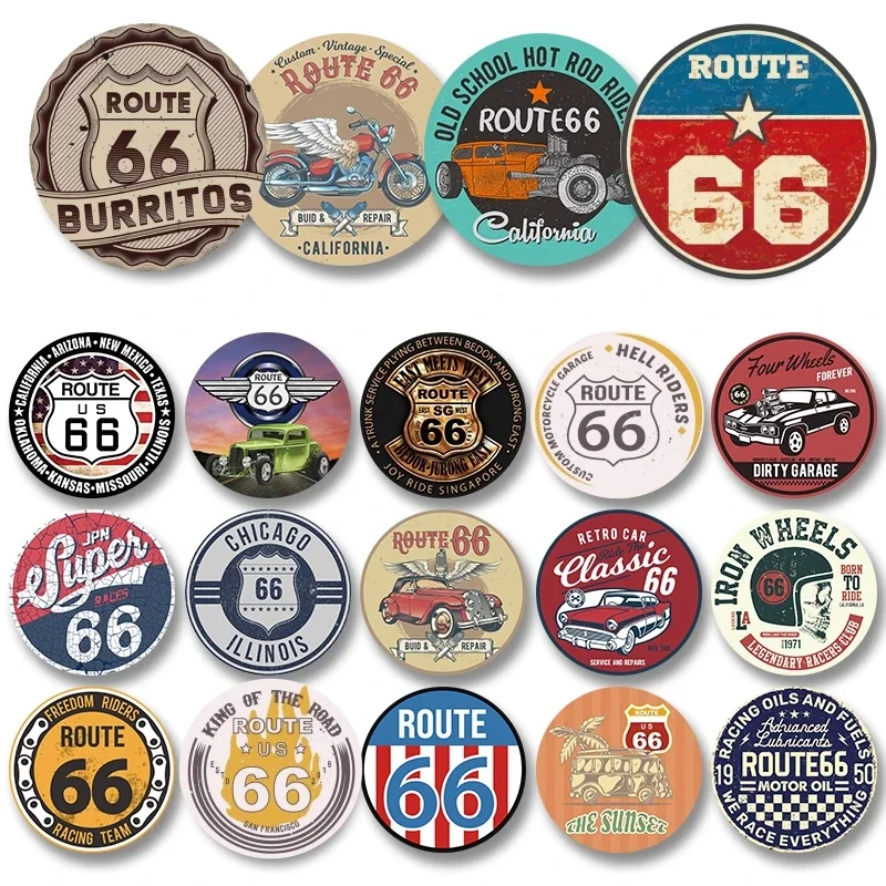 US Route 66 Round Poster Metal Tin Signs Motorcycle Hot Rod Riders Garage Car Club Home Wall Decor