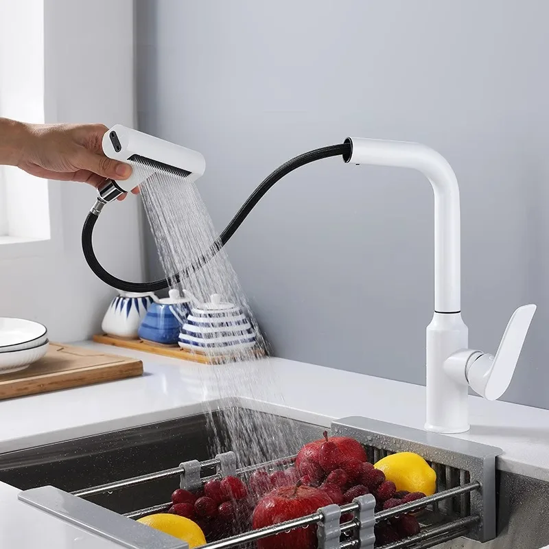 Stainless Steel Rotatable Pull Out Hot Cold Kitchen Mixer Kitchen Sink Faucet Tap Sprayer Waterfall Rain Anti-Splash Faucet