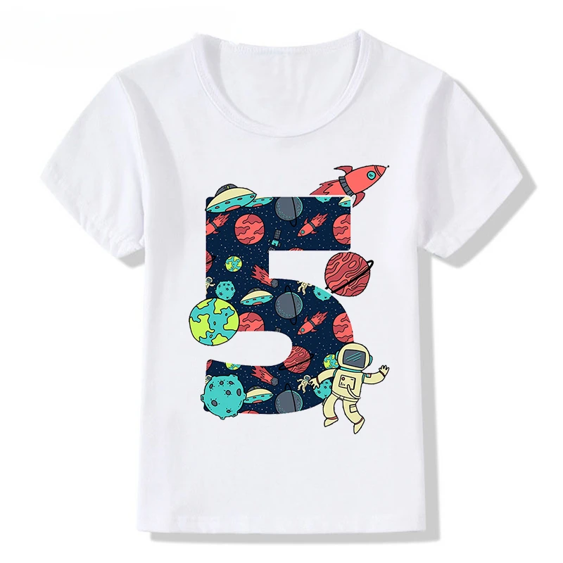 Cartoon Kids Cotton T Shirt for Boys Children Clothing Girl Clothes Birthday 6 7 8 9 Years Tshirt Nine Planets Graphic Tee Shirt