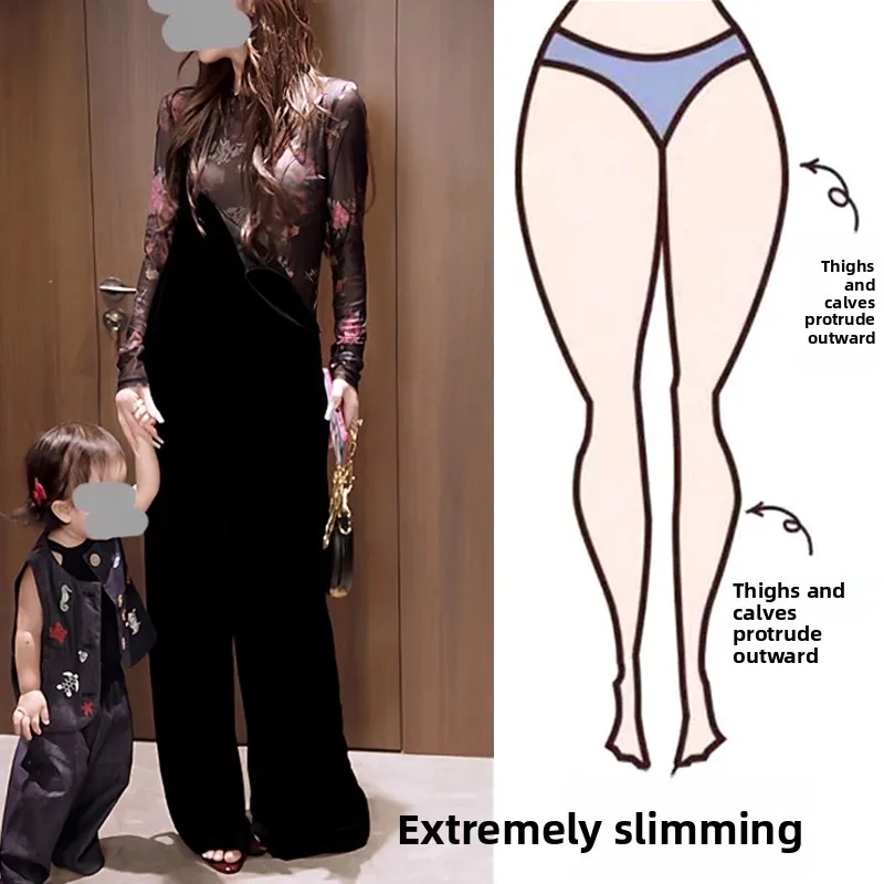 

Casual Loose Wide Leg Overalls Women plus Size Black Comfortable Spring Autumn High Waist Pants Slimming Effect