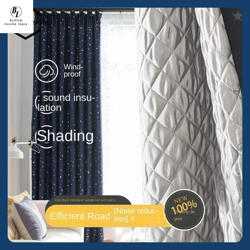 

100% Blackout Thermal Curtains Noise Reducing Heavyweight Bedroom Drapes Celestial Star Windproof Acoustic Luxury Home Decor