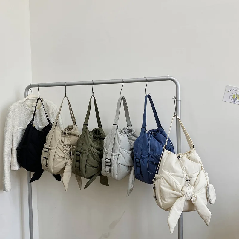 Arco amarrado crossbody saco para mulheres bolsa de ombro náilon casual versátil bolsa e bolsas femininas mochila saco de viagem bolsos mujer