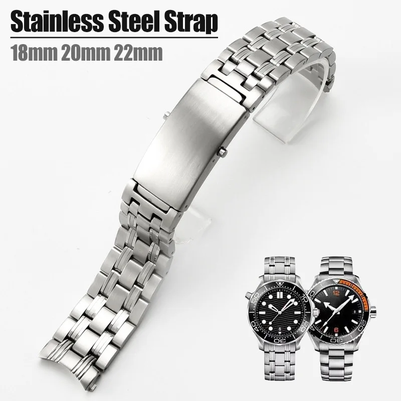 

Ремешок из нержавеющей стали для Omega Seamaster 300 Speedmaster, ремешок для часов 18 мм, 20 мм, 22 мм, складная пряжка, браслет, браслет