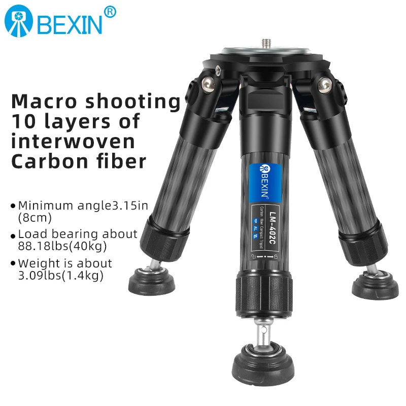 LM362C/LM402C 10 طبقات من ألياف الكربون ترايبود لكاميرا DSLR 2 أقسام حامل عالي التحمل منخفض الجاذبية Ballhead عمود مركزي قصير