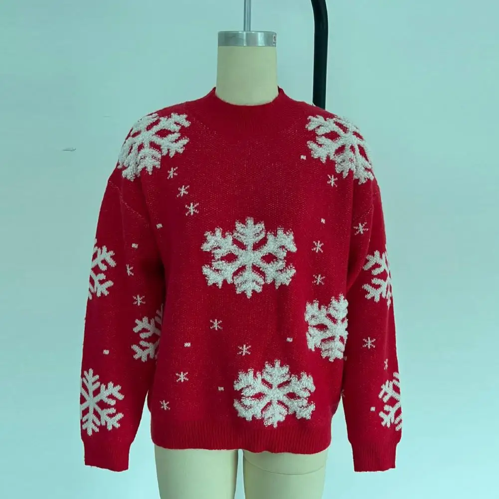 Women Knitted Sweater Snowflake Print Christmas Print Jacquard Pullover Knitwear Xmas Sweater Jumper свитер женский