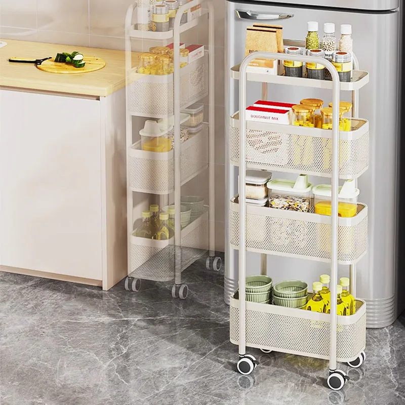 Steel Storage Trolley Kitchen Floor Rack Narrow Small Trolley Kitchen Cmobile Wheel Arrito Organizador Con Ruedas Furniture