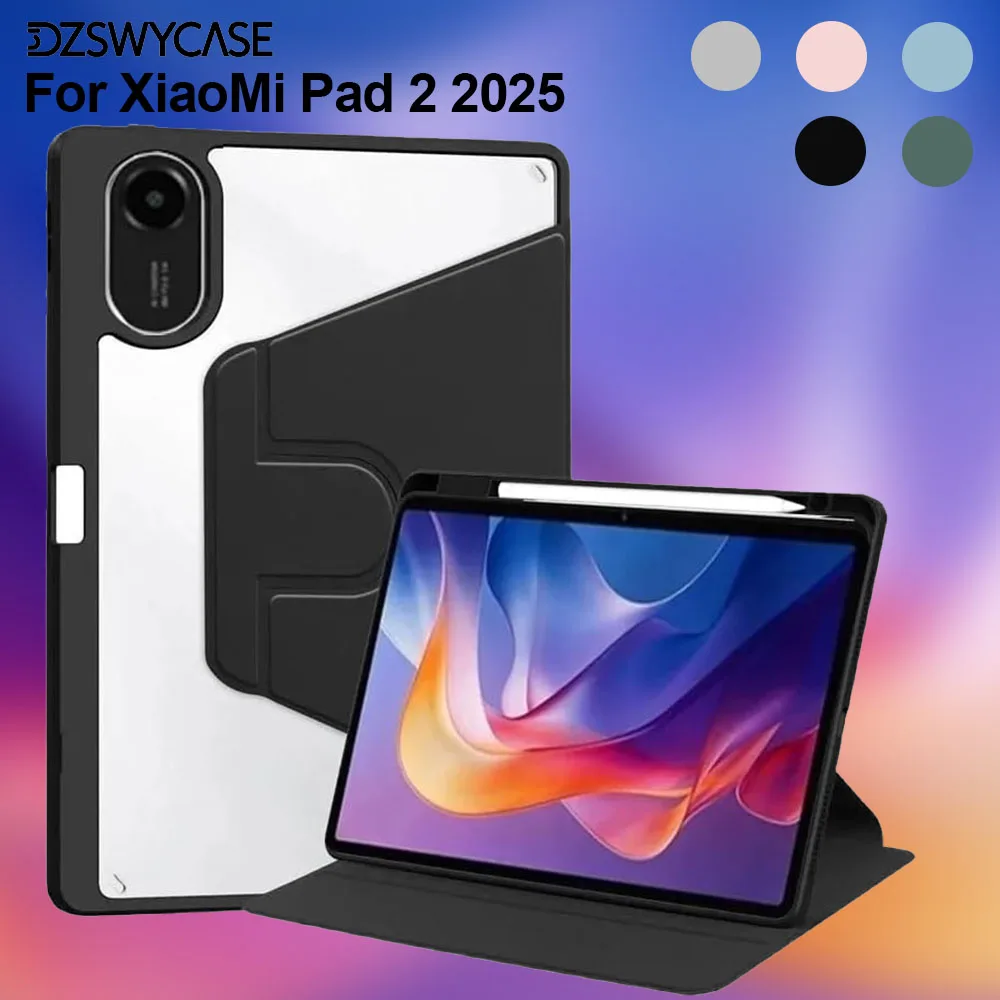Rotating Case for Xiaomi Redmi Pad 2 11 Inch 2025, 360° Protective Cover,  Auto Sleep/Wake Function with Pencil Holder Case