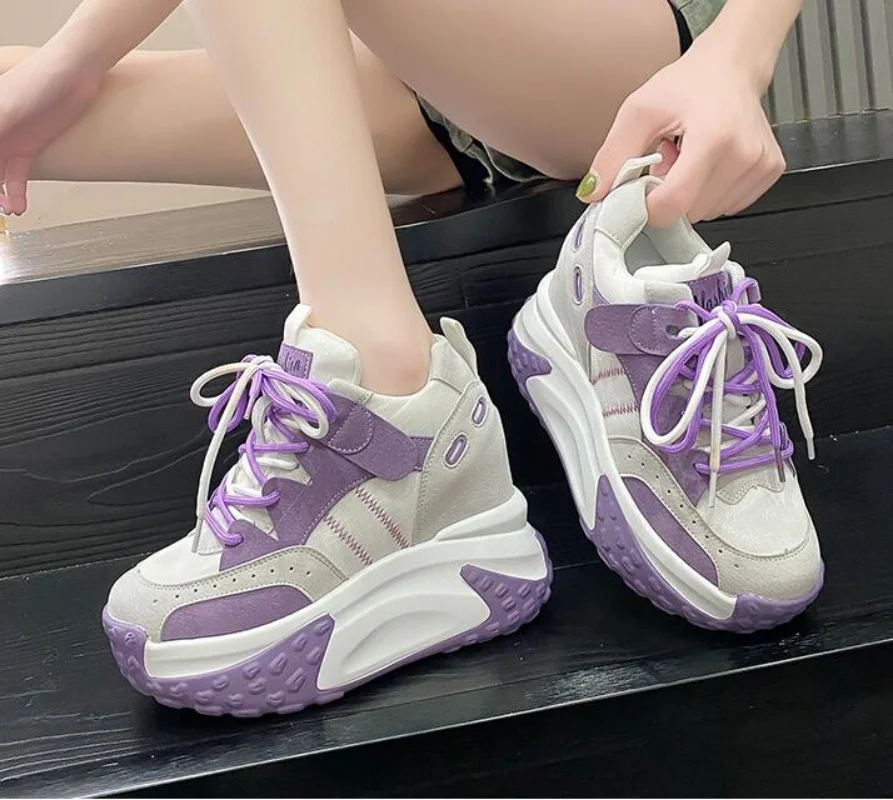 Sepatu Sneaker wanita, sepatu Sneaker wanita musim panas, sepatu Wedge bernafas tinggi 10.5CM, sepatu latihan musim panas, sepatu nyaman