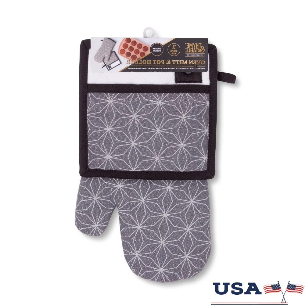 

Термостойкая варежка для духовки, набор прихваток, прочный хлопок, кухонные аксессуары, удобная ручка, можно стирать в машине, стильный звездный узор