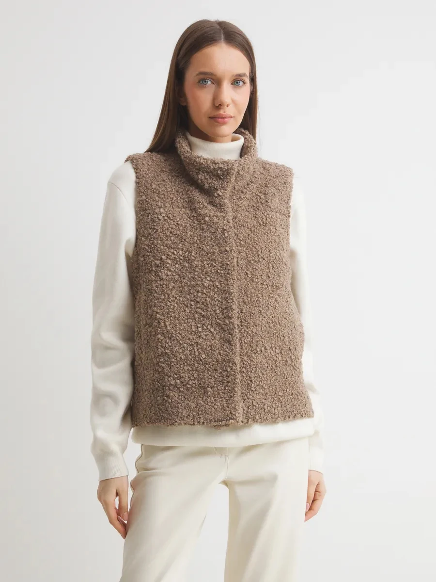 Teddy Fleece High Neck Vest Women Sleeveless Pocket Warm Waistcoat Gilet