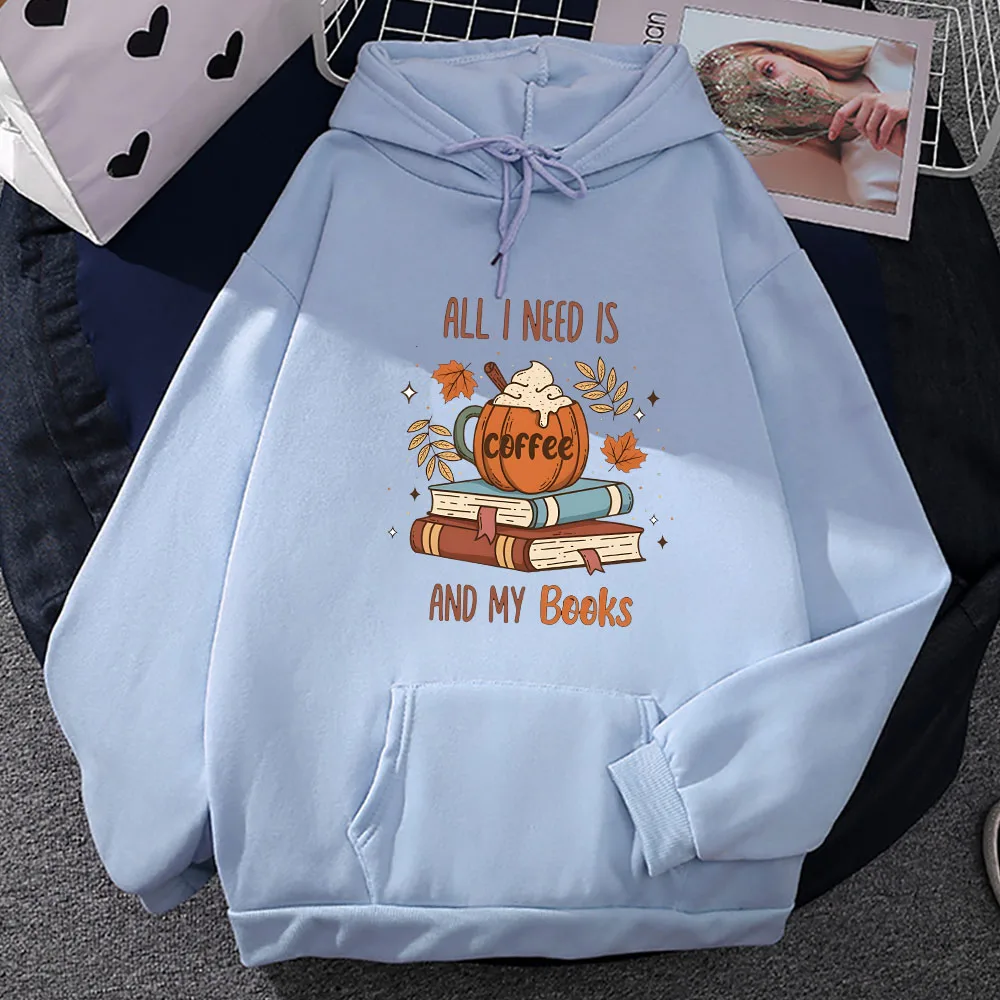 Coffee and Pumpkin Spice Print Hoodie Fall Winter Fleece Sweatshirts Oversized Casual O-neck Pullover Men/women Long Sleeve Tops