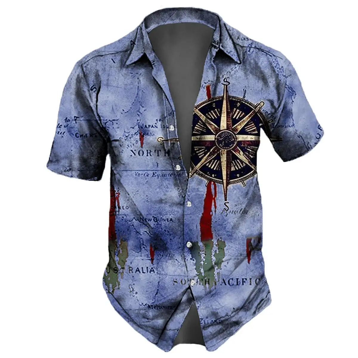 Camisa Retro de manga corta con estampado náutico en 3d para hombre, Top informal holgado de gran tamaño, Estilo Hawaiano, novedad de verano, 2024