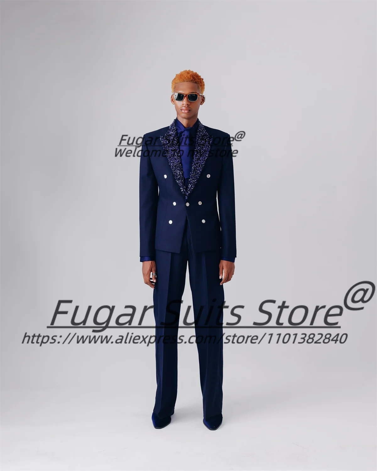 

Handsome Navy Blue Prom Suits For Men Slim Fit Diamonds Peak Lapel Groom Tuxedos 2 Pieces Sets Fashion Male Blazers Ropa Hombre