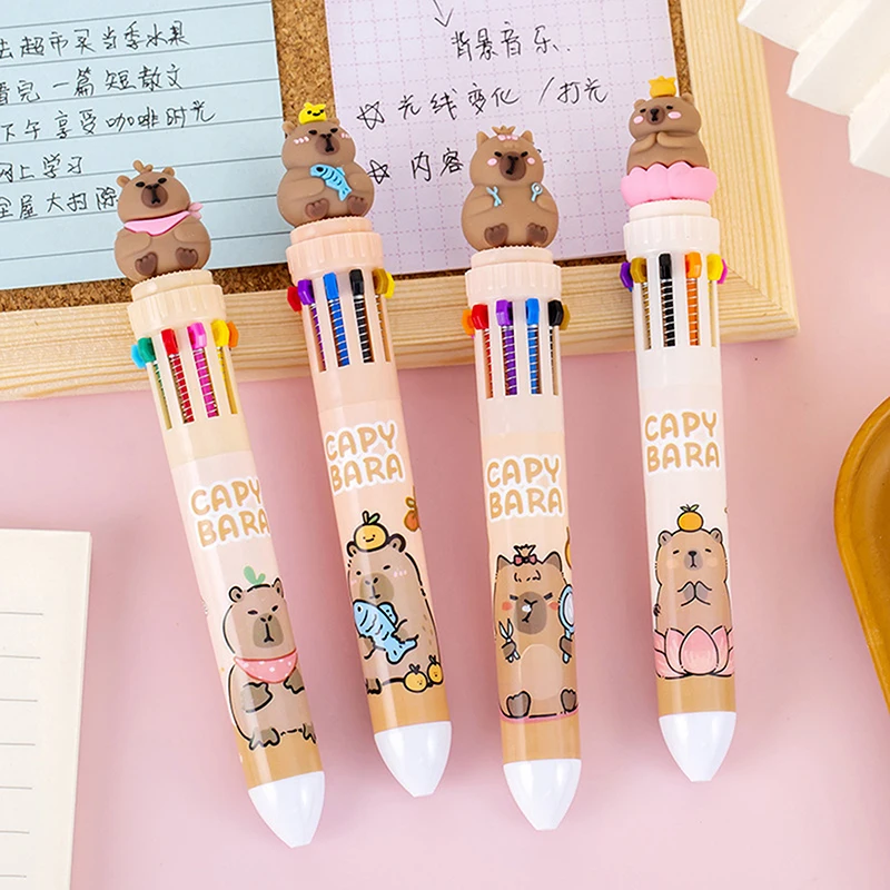 Creative Kawaii Capybara 10 Multicolored Pens Cute Cartoon Ballpoint Pen School Office Supplies Student Stationery Gifts