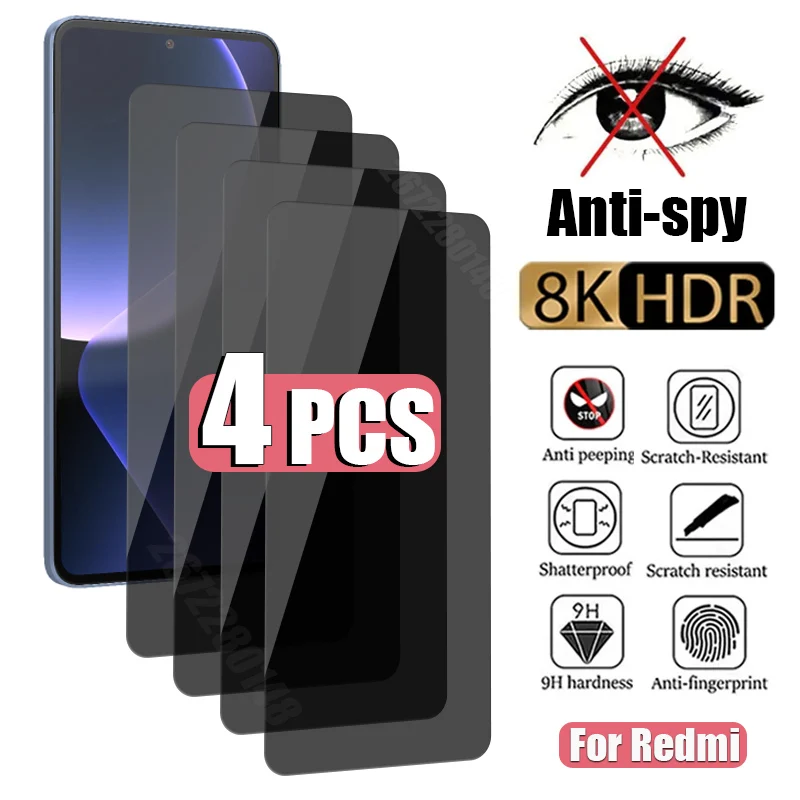 4PCS Privacy Screen Protector For Redmi Note 13 12 11 10 Pro 9 8 Plus 5G Anti-Spy Tempered Glass For Redmi 10C 10 9A 9C Note 11S