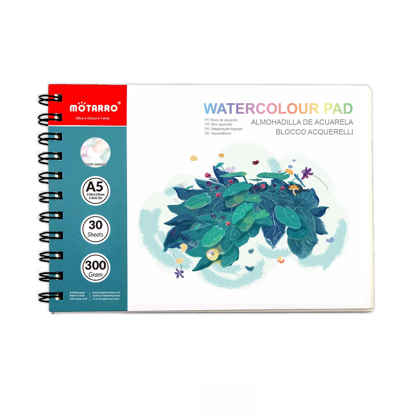 MOTARRO A5 Spiral Bound Watercolor Paper Pad Sketchbooks Drawing Notebook for Markers Students School Supplies 300GSM 30Sheets