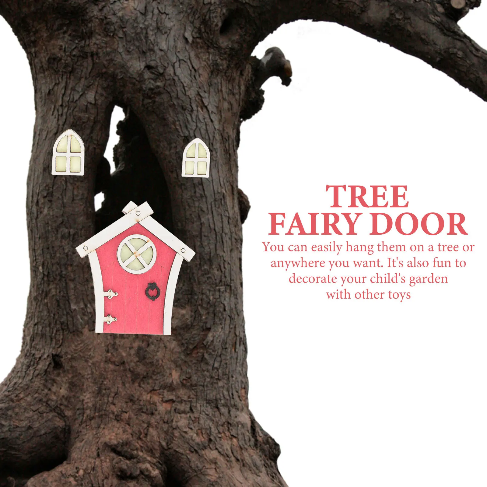 

1Set Wooden Fairy Door Garden Tree Decoration Creative Miniature Boxwood Fairy Window Ornament Micro Landscape Outdoor Decor