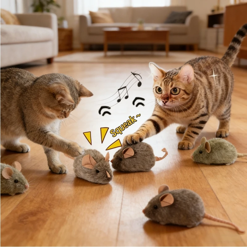 Funny Plush Cat Toy Simulation Mouse Automatic Chirping Interactive Mice Cat Toy Bite Resistance Pet Cat Toys Kitten Supplies