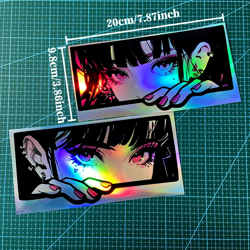 Reflective Laser Anime Peeking Eyes JDM Motorcycle Stickers Waterproof Motorbike Fuel Tank Electric Scooter Laptop Vinyl Decals
