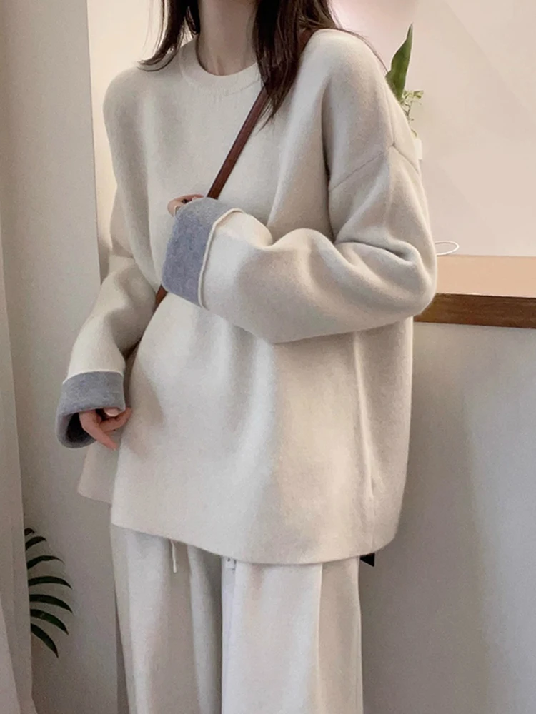 

Корейский свитер Sle Lazy Long Sve Camere, осень-зима, свободный облегающий вязаный топ, европейский модный повседневный круглый Ne