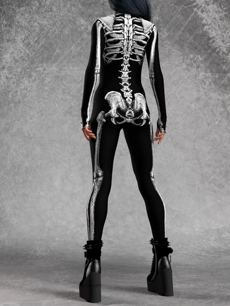 IOOTIANY Damen Grüner Sexy Horror-Skelett-Geister-Bodysuit-Set Halloween Karneval Party Aerial Bühnenauftritt Kostüm-Set – Detail 21