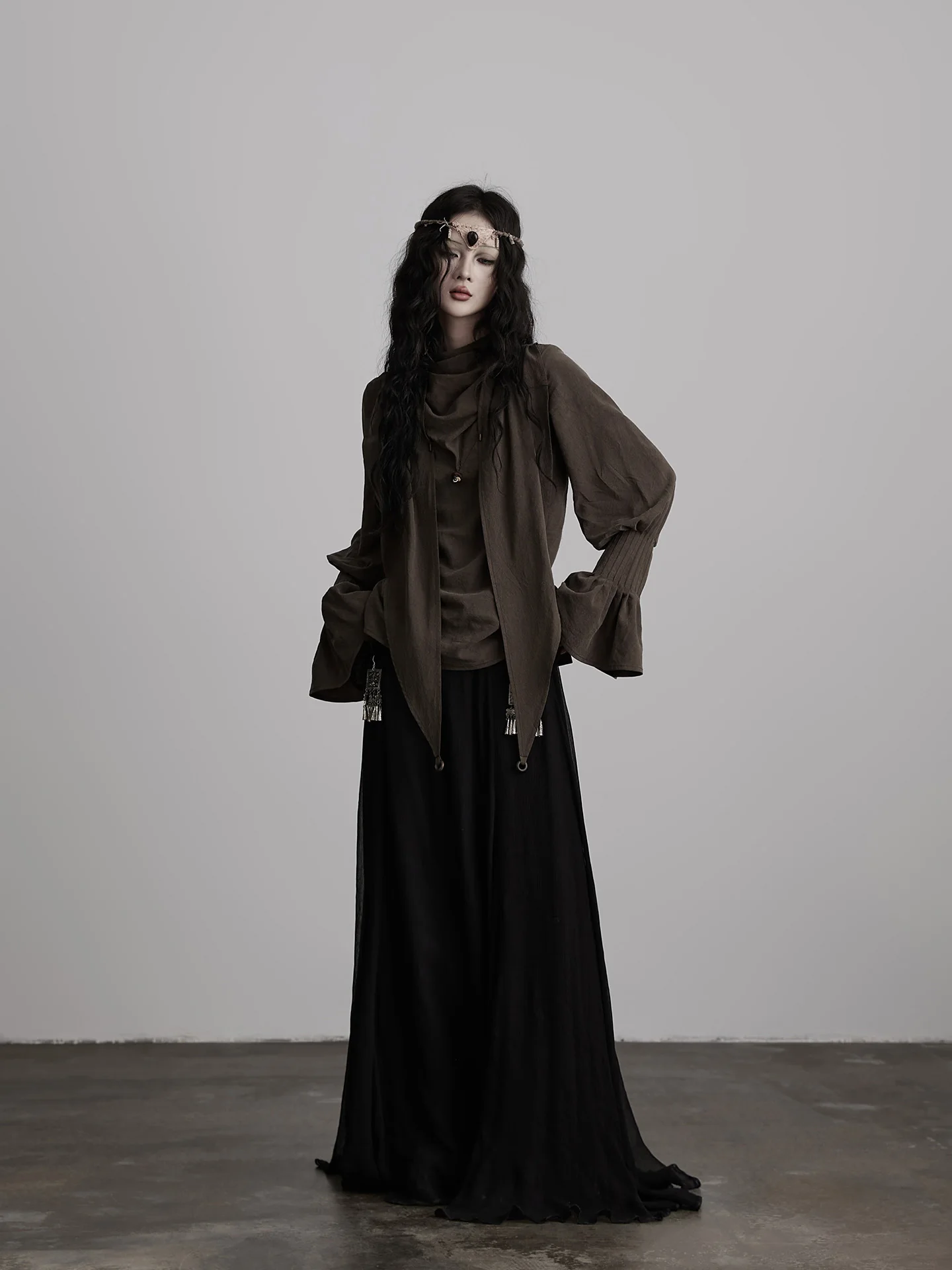 

Женская футболка с длинным рукавом, свободного кроя, с эффектом помятости, из смесового шелка, с драпировкой и рюшами, повседневная