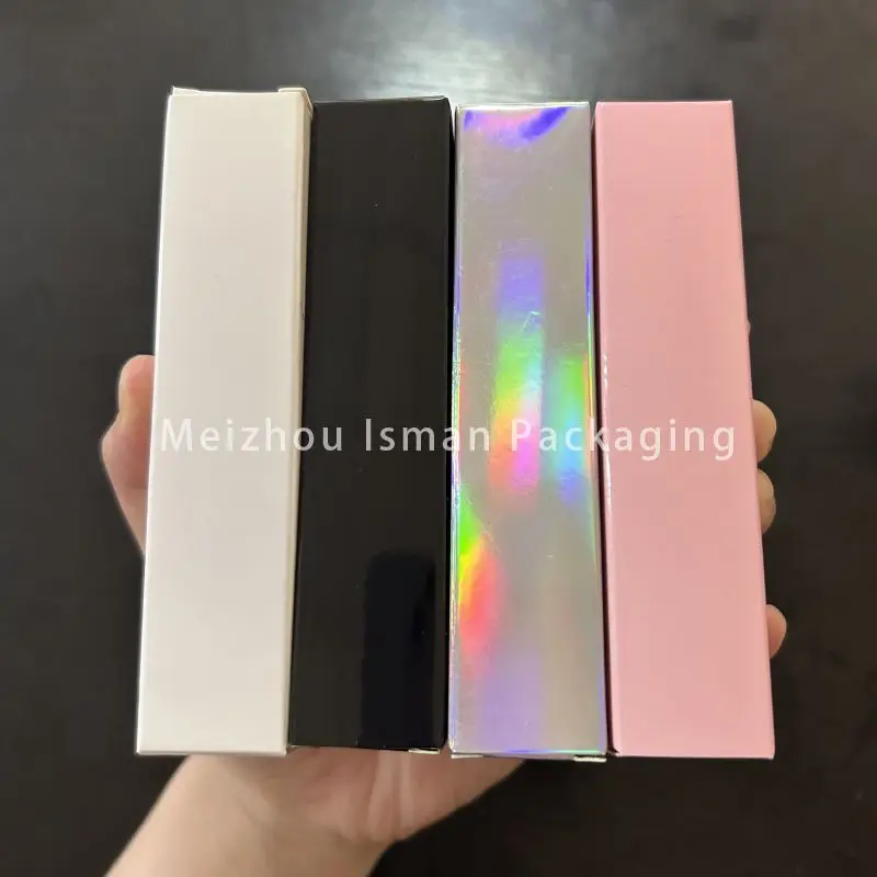 

50Pcs W25*H117mm black white pink cosmetic square foldable holographic lipstick paper boxes lipgloss packaging paper box bags