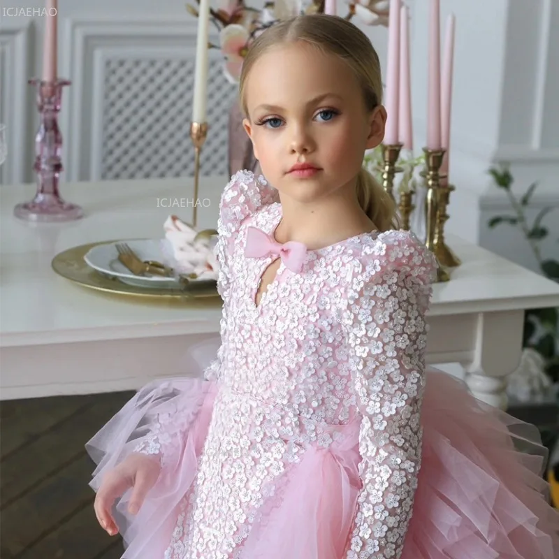 Girls Dress Flower Girl Wedding Puffy Princess Ball Gown Vestido Kids Host Performance Dresses Evening Gown for Children Piano