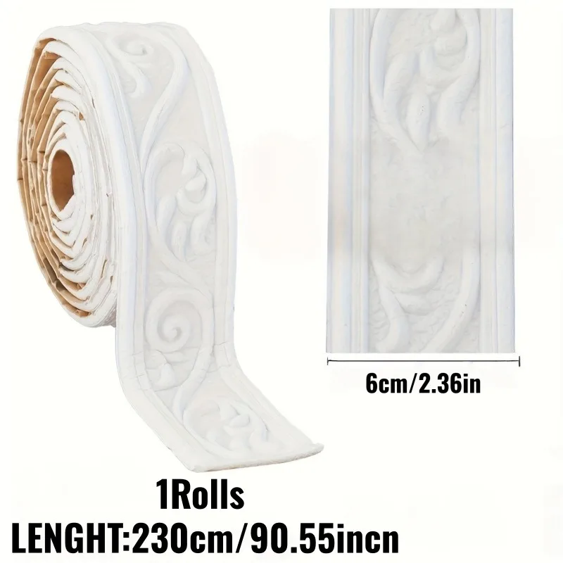 Embossed foam wall molding with self-adhesive backing. Decorative baseboard and wall border for simple indoor aesthetic upgrade view 5