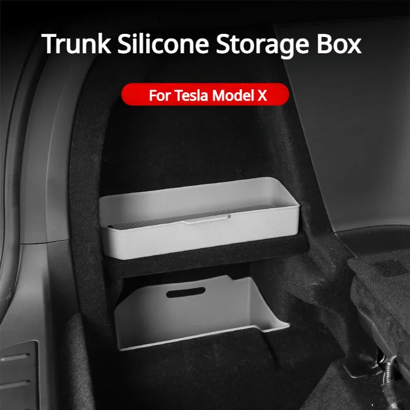 Trunk Storage Box For Tesla Model X Silicone 3pcs Set Trunk Side Storage Partition Stowing Tidying Car Interior Accessories 2023