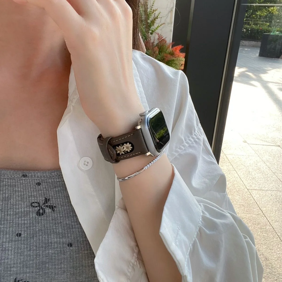 vintage flower straps for Watch accessories sunflower embroidery leather watch bands watch 44mm strap ultra 49mm watch belt