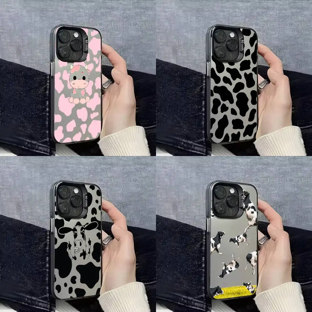 

Dairy Milk Cow Pattern Phone Case For iPhone 16,15,14,13,12,11,Mini,Pro,E,SE4,XS,MAX Black IMD Box