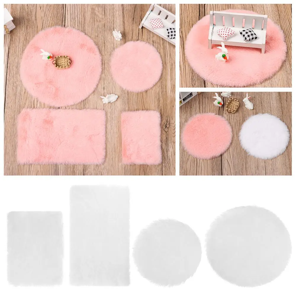 1/12 Scale Photo Props Nordic Style Doll Accessories Dollhouse Plush Carpet Miniature Hairy Rug Mini Floor Mat