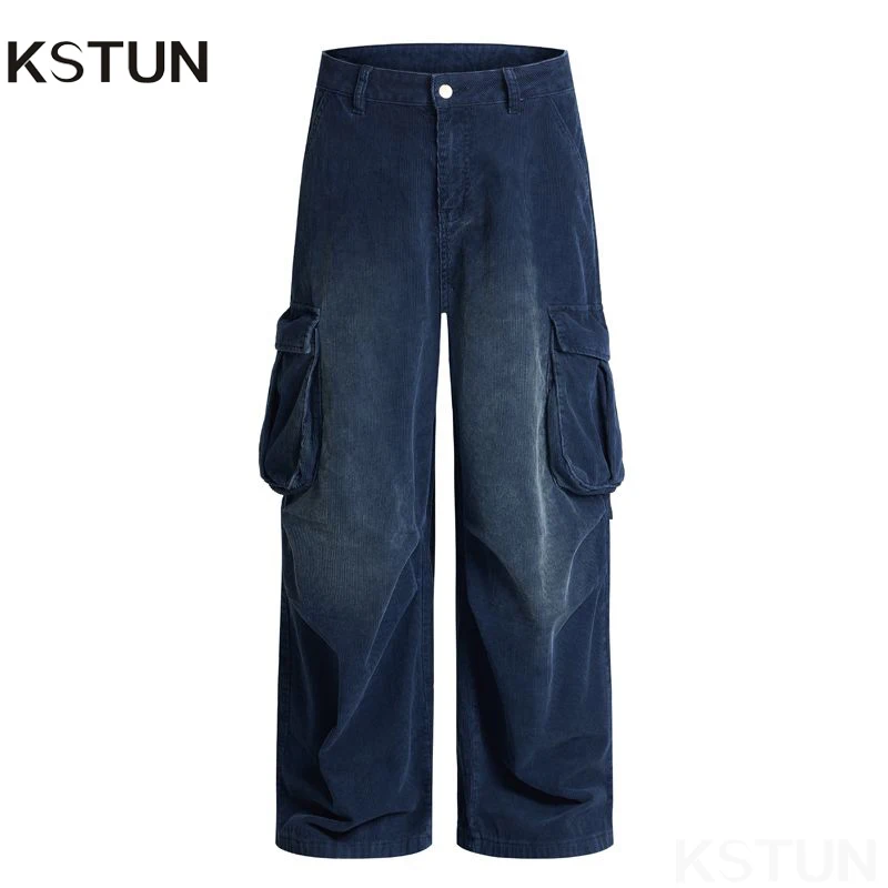 

KSTUN 2025 осенне-зимние винтажные вельветовые брюки для мужчин, брюки-карго, свободные повседневные мужские брюки прямого кроя с несколькими карманами
