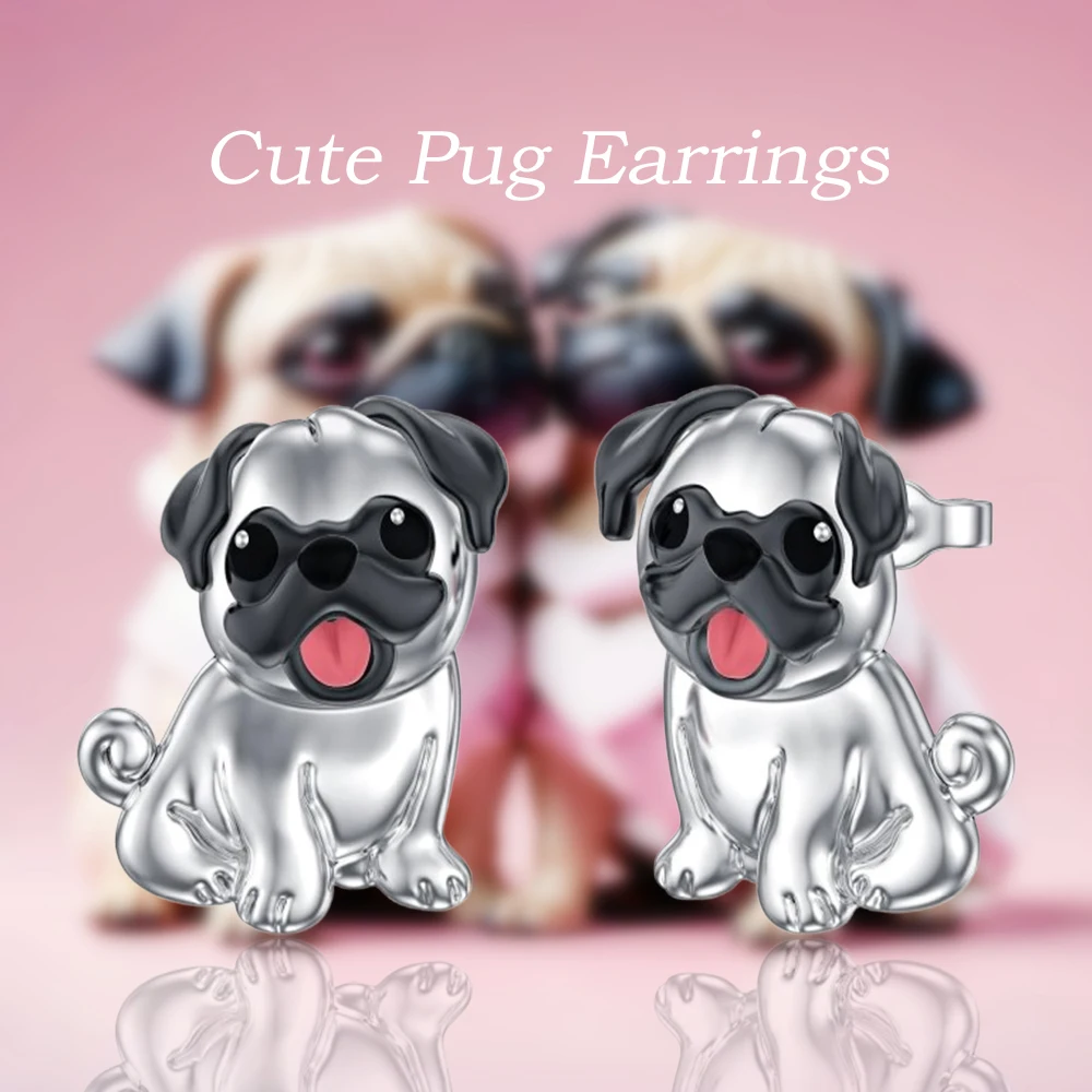 1Pair Cute Pug Earrings Exquisite Women\'s Cartoon Pet Dog Memorial Jewelry Accessories Perfect Holiday Party Gift for Dog Lovers