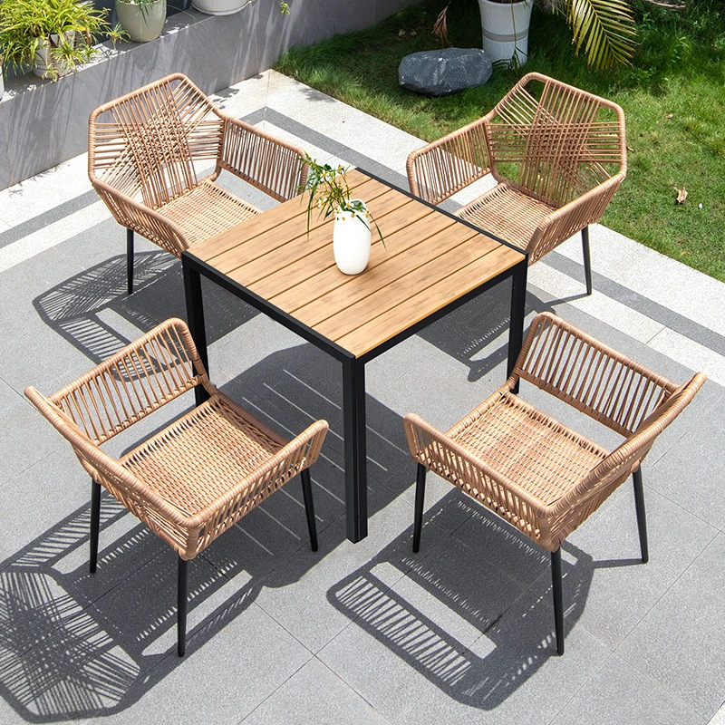 

Modern 80cm Bistro Composite Wood Table And 4 Chairs For Dining Kitchen Hotel Courtyard Outdoor Restaurant Furniture