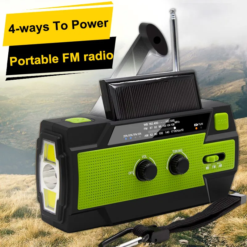 

4000mAhEmergency Crank Weather Radio Solar Hand Crank Portable AM/FM/NOAA with 1W3 Mode Flashlight & Motion Sensor Reading Lamp