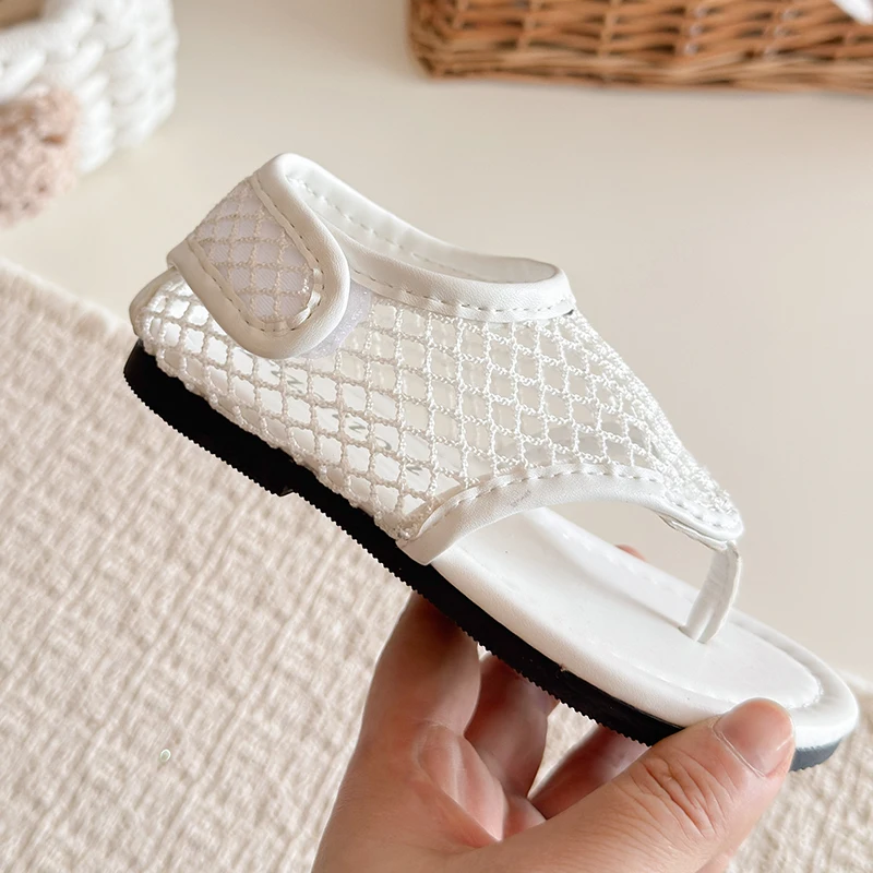 Spring Boys Girl's Flip Flop Sandals Mesh Hook-loop Breathable Chic Kid's Flat Shoe Solid Colors Anti-slip Casual Children Shoes