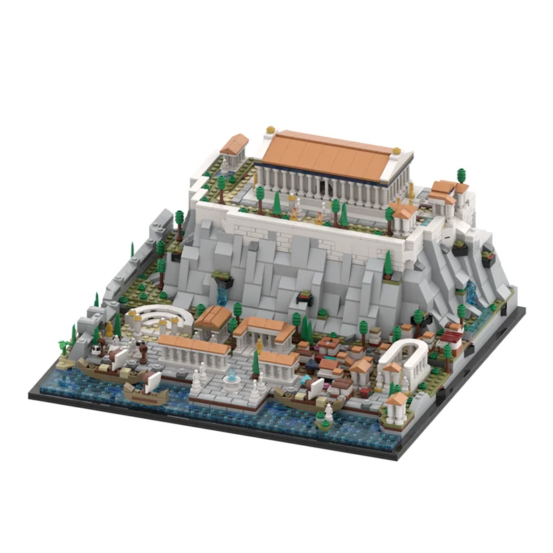 MOC-Modèle de blocs de construction d'acropole grecque, célèbre château du parthénon, palais, architecture religieuse, jouets en briques, collection de cadeaux