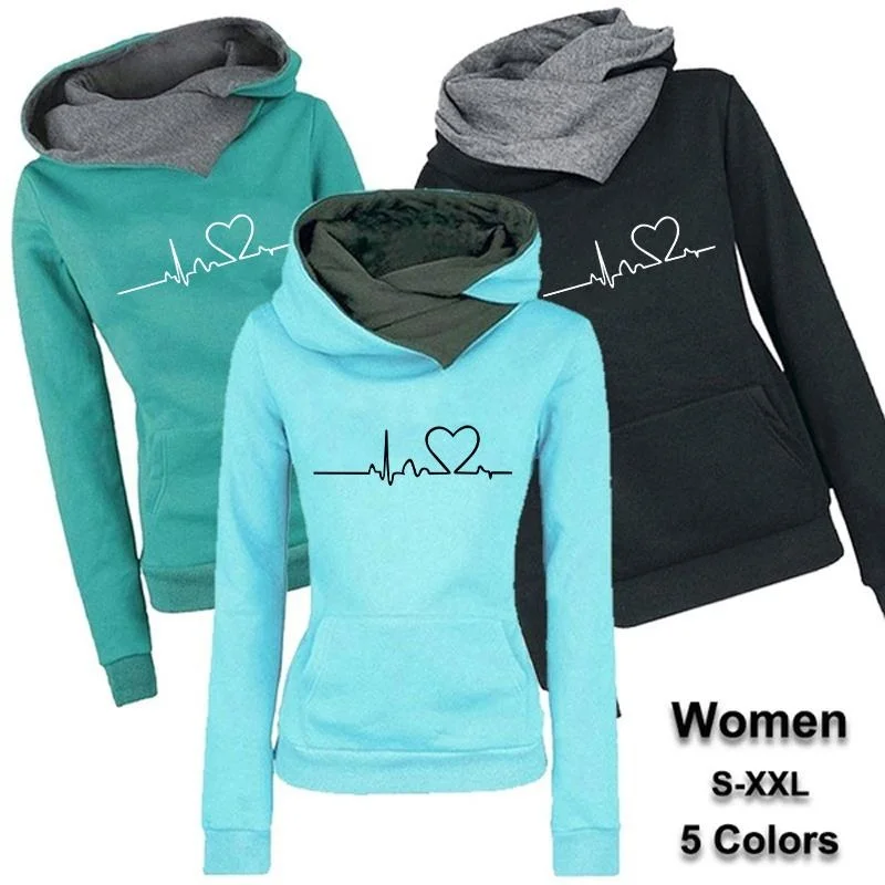 Sweatshirt bertudung wanita, Pullover kasual leher tinggi lengan panjang kerah Lapel Hoodie Mode