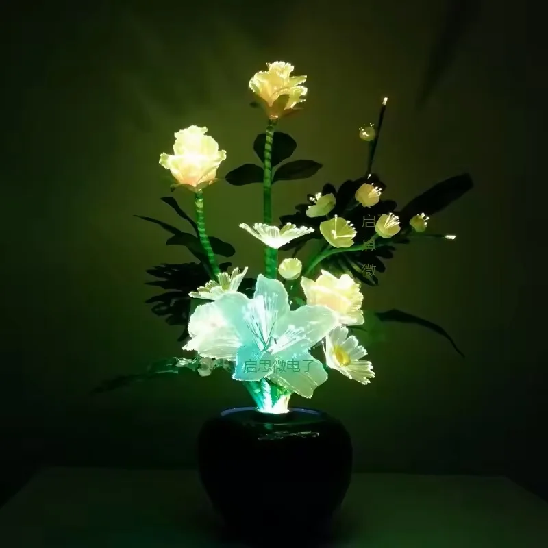 Flash Optical Fiber Multicolor Rose Lily With Fiber Optic Wire Spun Silk Plastic Novelty Artistic Home Party Shop Decoration