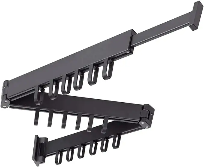 

Wall Mounted Retractable Clothes Drying Rack Space Saver Laundry Clothes Hanger Collapsible Foldable with Hooks