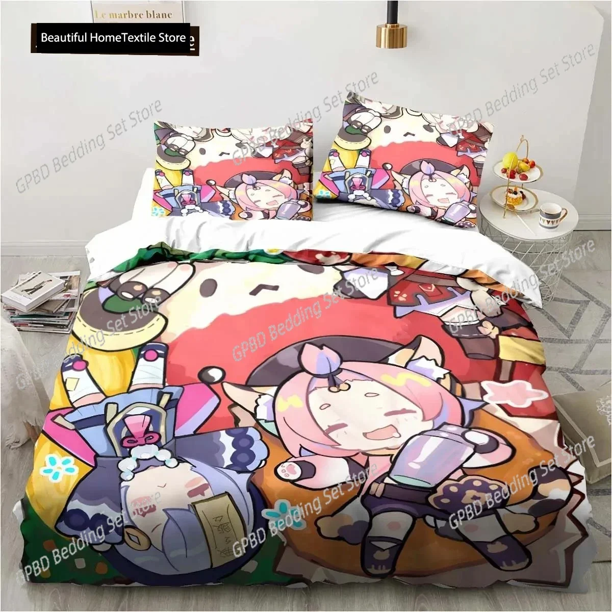 

Cartoon Anime Genshin Impact Game Bedding Set Single Twin Double Queen King Cal King Size Bed Linen Set