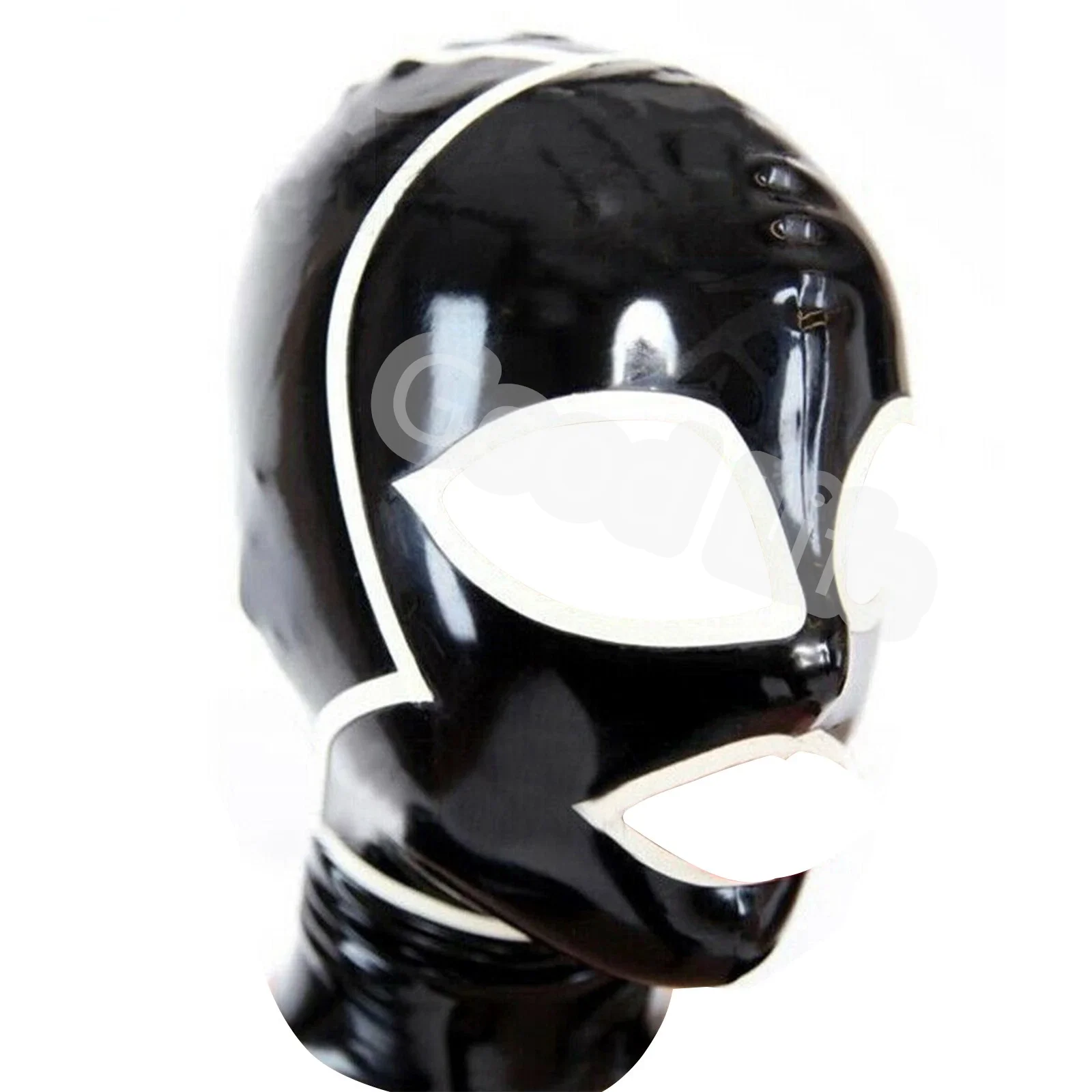 Sexy Lingerie Cekc Unisex Club Party Black With White Trim Hoods Mask Back Zipper Zentai Fetish Rubber Bodysuit Customize size