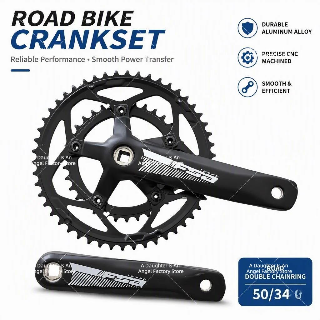 Pour pédalier de route compact FSA Tempo, 50/34T ou 48/32T avec bras de manivelle 170-175 mm, axe carré JIS, BCD 110/80 mm, 10/11 vitesses