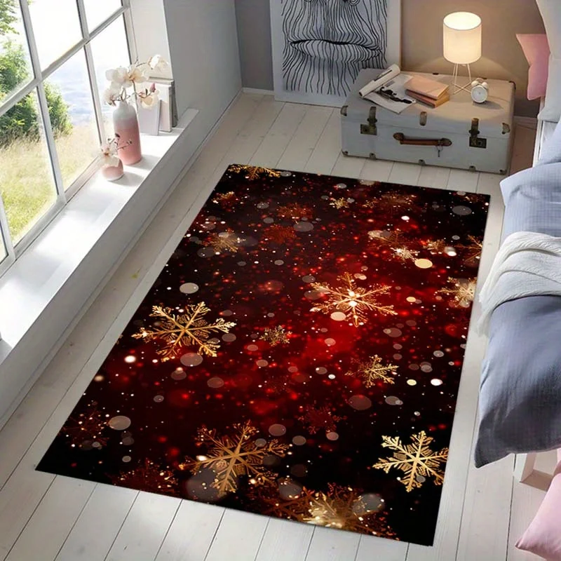 

VIKAMA Winter Wonderland Carpet Black Background Snowflakes Bedroom Bay Window Ins Style Decoration Light Luxury Art Rug