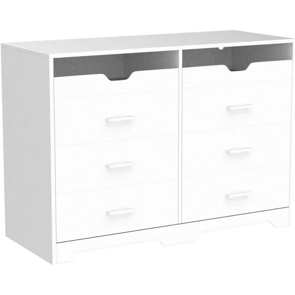 Commode moderne avec lumières LED pour chambre à coucher, commode double avec 2 plateaux côtelés, sans fret, 6 portes de proximité