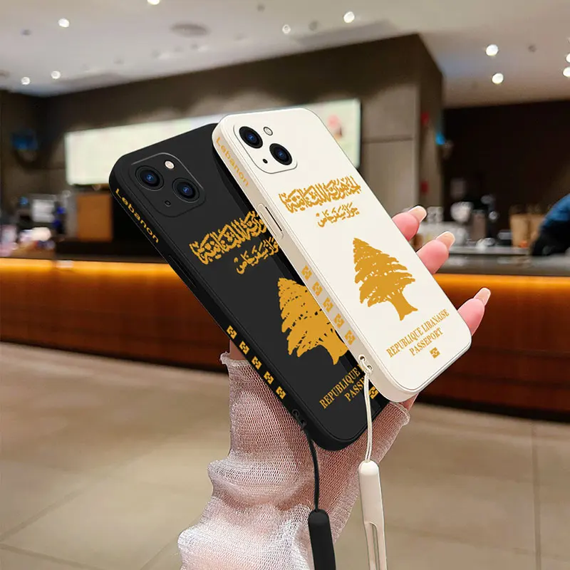 Etui na telefon paszport Lebanon iPhone 15 14 13 12 11 Pro Max Mini X XR XS MAX 8 Plus silikonowe z paskiem na rękę